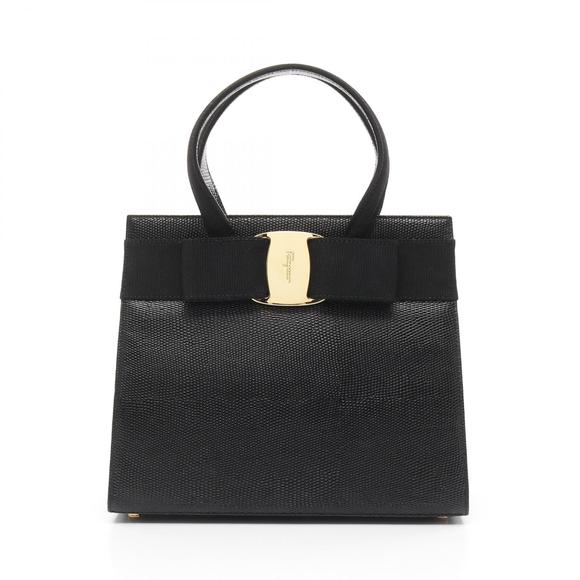 Salvatore Ferragamo Black Handbag Vara Leather Ribbon - Picture 1 of 7